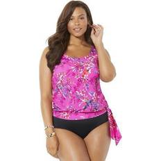 Women Tankinis Plus Women's Side Tie Blouson Tankini Top by Swimsuits For All in Floral (Size 10)