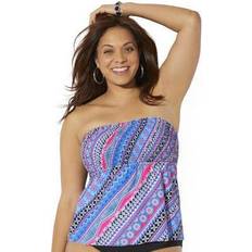Pink Tankinis Plus Women's Smocked Bandeau Tankini Top by Swimsuits For All in Zigzag (Size 10)
