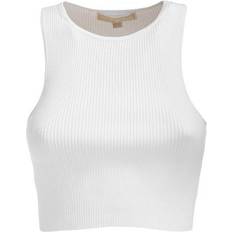 Womens ribbed tank tops Michael Kors Ribbed Stretch Viscose Cropped Tank Top - White