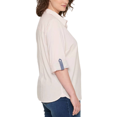 Tommy Hilfiger Women’s Classic Long Sleeve Roll Tab Button Down Shirt  (Standard and Plus Size) : : Everything Else