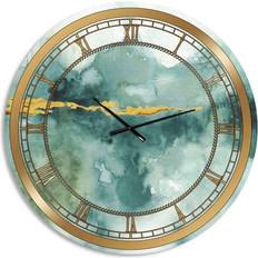 Design Art Blue Watercolor Impression with Gold Wall Clock 36"