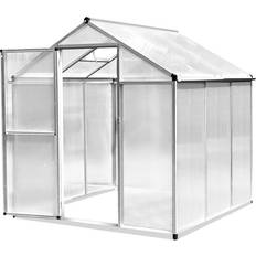 Freestanding Greenhouses OutSunny 6 L x 6 W Walk-In Polycarbonate Greenhouse with Roof Vent for Ventilation & Rain Gutter Hobby Greenhouse for Winter
