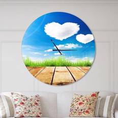 Design Art Cloud Hearts on Blue Sky Oversized Farmhouse Wall CLock Wall Clock 23"