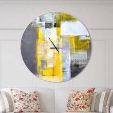 Design Art Grey & Yellow Blur Abstract' Oversized Modern Wall CLock Wall Clock 23"
