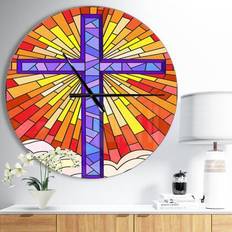Design Art Holy Cross Stained Glass Style Wall Clock 23"