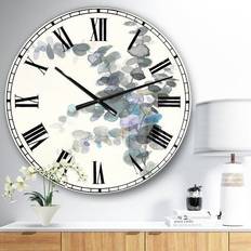 Design Art Grey Watercolor Flower III Traditional Wall CLock Wall Clock 23"