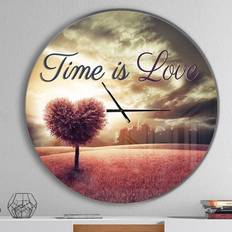 Design Art Time is Love Pink Heart Tree Oversized Quote Wall CLock Wall Clock 23"
