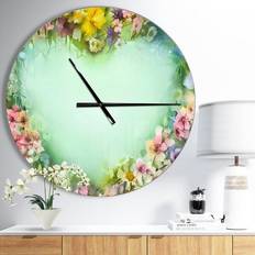 Design Art Vintage Flowers with Heart Shape Oversized Traditional Wall CLock Wall Clock 23"