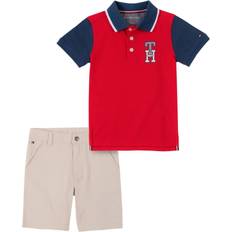 Tommy Hilfiger Boys Monogram Polo Shirt and Twill Shorts 2 Piece - Red/Khaki
