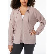 Plus size evening tops Calvin Klein Performance Ruched Sleeve Zip Hoodie Plus Size - Evening Sand