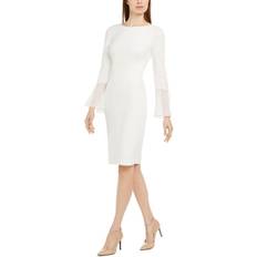 Knee Length Dresses Calvin Klein Chiffon Bell Sleeve Sheath Dress - Cream