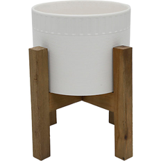 FloraBunda Dumpling Ceramic Pot with Wood Stand ∅8"
