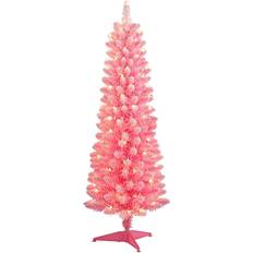 Puleo International Interior Details Puleo International 4.5ft. Pre-Lit Flocked Fashion Pink Pencil Artificial with Lights Christmas Tree 54"