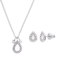 Einstellbar Größe Schmucksets Fossil Mothers Day Pendant Necklace and Earrings Set - Silver/Mother-of-Pearl/Transparent