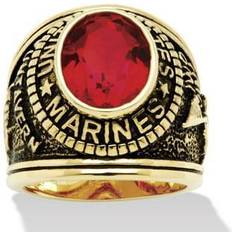 Ruby Jewelry Men Oval-Cut Simulated Ruby Marines Ring TCW in Antiqued Gold-Plated
