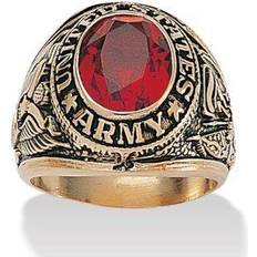 Ruby Rings Men Oval-Cut Simulated Ruby TCW Gold-Plated Antiqued Army Ring
