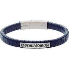 Emporio Armani Leather Bracelet - Silver/Blue