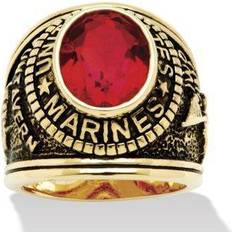 Ruby Rings Men Oval-Cut Simulated Ruby Marines Ring TCW in Antiqued Gold-Plated