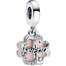 Charms & Anhänger Pandora Four-leaf Clover Friendship Double Dangle Charm - Silver/Pink/Transparent