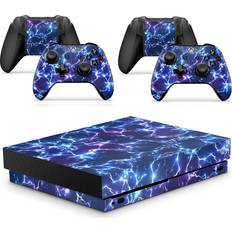 PlayStation 4 Protection & Storage giZmoZ n gadgetZ Xbox One X Console Skin Decal Sticker + 2 Controller Skins - Electric Storm