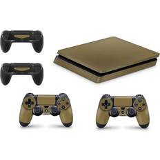 Protection & Storage giZmoZ n gadgetZ PS4 Slim Console Skin Decal Sticker + 2 Controller Skins - Gold