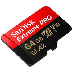 64 GB Minnekort & minnepenner SanDisk Extreme Pro microSDXC Class 10 UHS-I U3 V30 A2 200/90MB/s 64GB +SD adapter