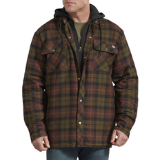 Dickies Relaxed Fit Icon Hooded Quilted Flannel Shirt Jacket - Chocolate Tactical Green Plaid