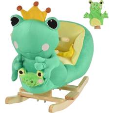 Child on rocking horse Qaba Rocking Horse Toy Kids Plush Ride On Rocking Toy Frog Style With Cradlesong Handle Grip Hand Puppet Traditional Gift For Child 18-36 Months Green