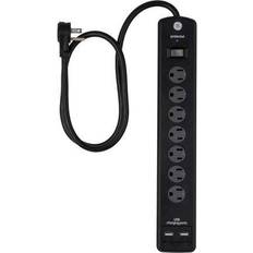GE 7-Outlet 2-USB Pro Surge Protector, Black 3 ft. cord