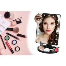 Led vanity hollywood mirror Cosmetics 16 LED Makeup Mirror with Lights and Tray Hollywood Backstage Portable Tabletop Vanity Mirror (Black)
