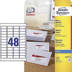 AVERY Zweckform J4791-25 Labels 45.7 x 21.2 mm Paper White 1200 pc(s) Permanent Address labels, All-purpose labels Inkjet 25 Sheet A4