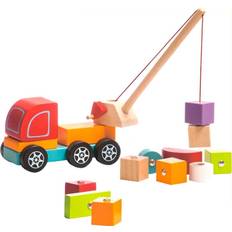 Holzspielzeug Baufahrzeuge Cubika 13982 Crane Truck Kranauto mit Magnet Zubehör Holz Ukrainian Toys