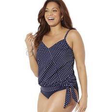 Women Tankinis Swimsuits For All Plus Women's Side Tie V-Neck Tankini Top in Pindot (Size 24)