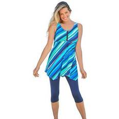 Women Tankinis Plus Women's Longer-Length Tankini Top by Swim 365 in Spearmint Bias Stripe (Size 16)