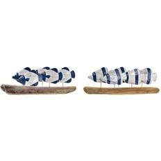 Dkd Home Decor ative Figure Blue Wood Brown White Sailor Spirals (36 x 10 x 13 cm) (2 Units) Dekofigur
