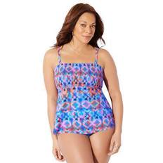 Women Tankinis Swimsuits For All Plus Women's Smocked Bandeau Tankini Top in Multi Kaleidoscope (Size 14)