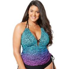 Women Tankinis Swimsuits For All Plus Women's Plunge Tankini Top in Ombre (Size 10)