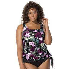 Pink Tankinis Swimsuits For All Plus Women's Side Tie Blouson Tankini Top in Wine Flower (Size 10)