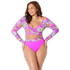 Bikini Tops Swimsuits For All Plus Women's Wrap Front Bikini Top in Bright Floral (Size 10)