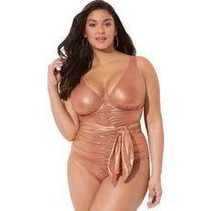 Swimwear Swimsuits For All Plus Women's Tie Front Cup Sized Underwire One Piece Swimsuit in Sugar (Size E/F)
