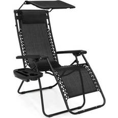 Garden Chairs Best Choice Products Zero Gravity Folding Reclining Black Fabric Outdoor Lawn Chair w/Canopy Shade, Headrest Tray