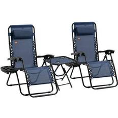 Reclining camping chair Patio Furniture OutSunny Zero Gravity Blue Metal Chaise Lounger Chair Set, Folding Reclining Lawn Chair (3-Piece)
