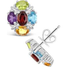Peridot Jewelry Celebration Gems Cluster Earrings - Silver/Multicolour