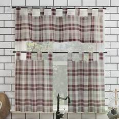 Checkered Curtains No. 918 Blair Farmhouse Plaid Semi-Sheer Tab Top Kitchen Curtain Valance & Tier Set52x36"
