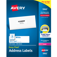 Labels Avery Easy Peel Address Labels Sure Feed Technology Permanent Adhesive 1-1/3 x 4 3 500 Labels (5962)