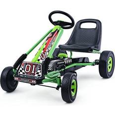 Costway Go Kart 4 Wheel Pedal Powered Kids Ride On Toy w/ Adjustable Seat Green
