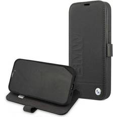 BMW iPhone 13 Pro Max Leather Case Black Booktype Hot Stamp And Metal Logo