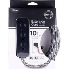 Cordinate Designer Extension Cord, 3-Outlet 10-Foot Cord, Black, 42024
