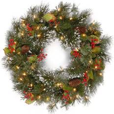 National Tree Company Interior Details National Tree Company 24" Wintry Pine Pre-Lit Wreath With White Lights Green Green 24in Christmas Tree