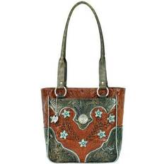 American West Desert Wildflower Zip Top Tote Handbag Antique Brown 9.5" x 10" x 4"